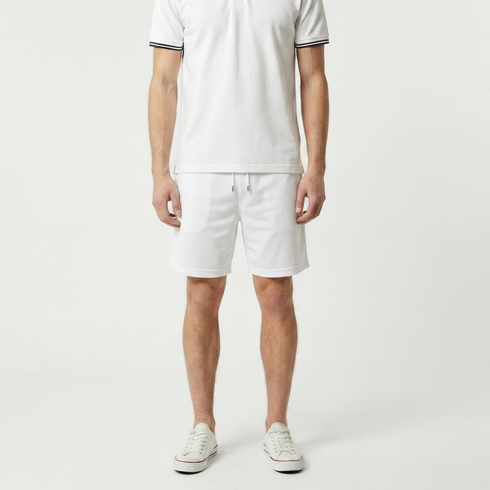 Men Off White Solid Shorts