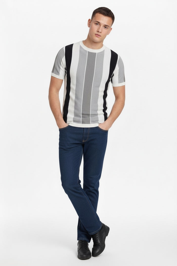 Men Off White Striped Monochrome T-shirt