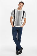 Men Off White Striped Monochrome T-shirt