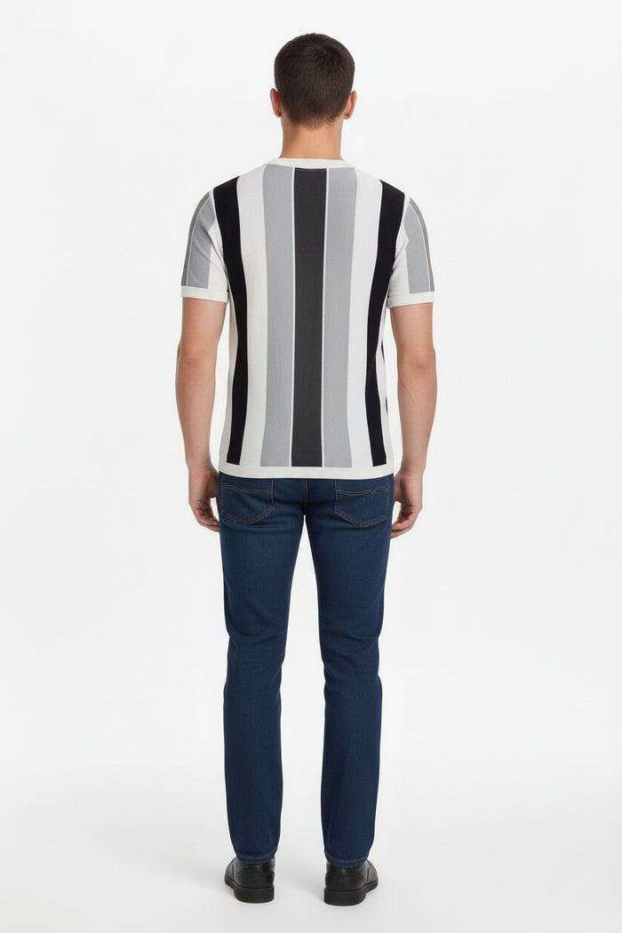 Men Off White Striped Monochrome T-shirt