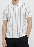 Men Off White Striped Polo Collar T-shirt