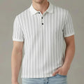 Men Off White Striped Polo Collar T-shirt