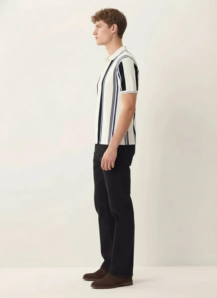 Men Off White Striped Polo Collar T-shirt