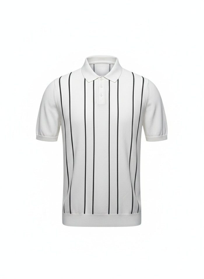 Men Off White Striped Polo Collar T-shirt