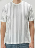 Men Off White Striped Round Neck T-shirt