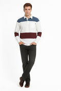 Men Off White Typography Colourblocked Polo Collar Pockets T-shirt