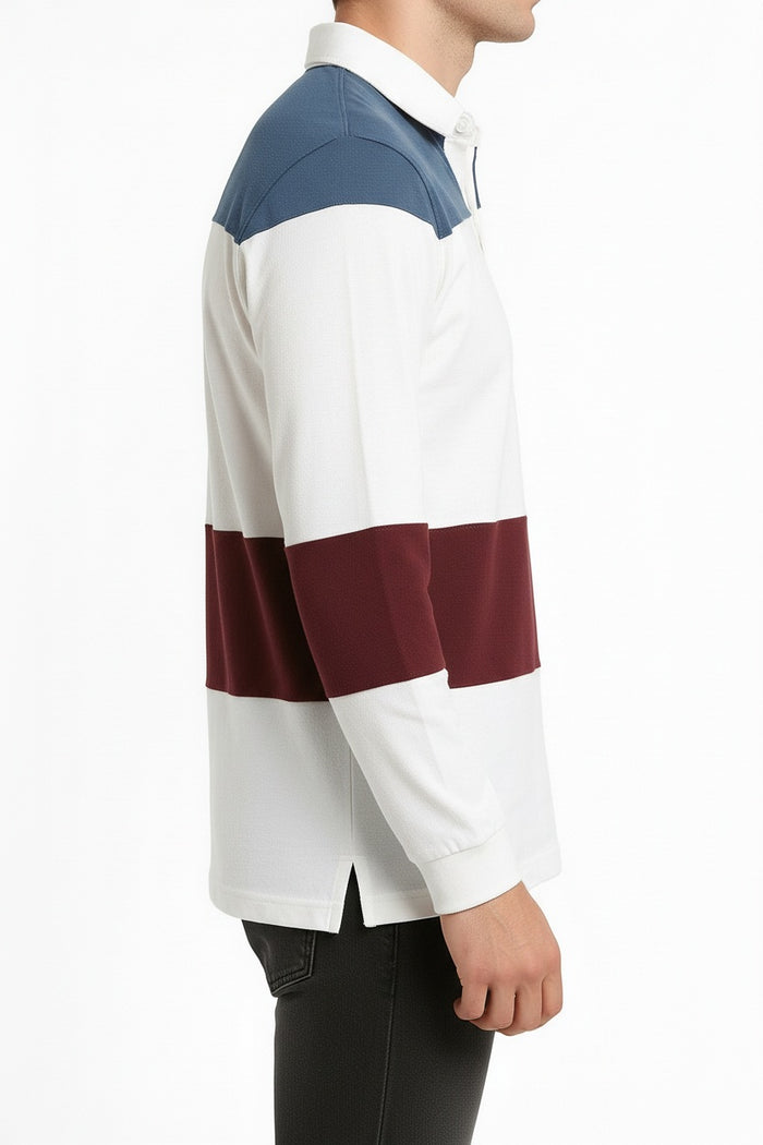 Men Off White Typography Colourblocked Polo Collar Pockets T-shirt