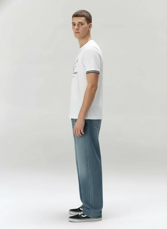 Men Off White Typography Printed Round Neck Cotton T-shirt