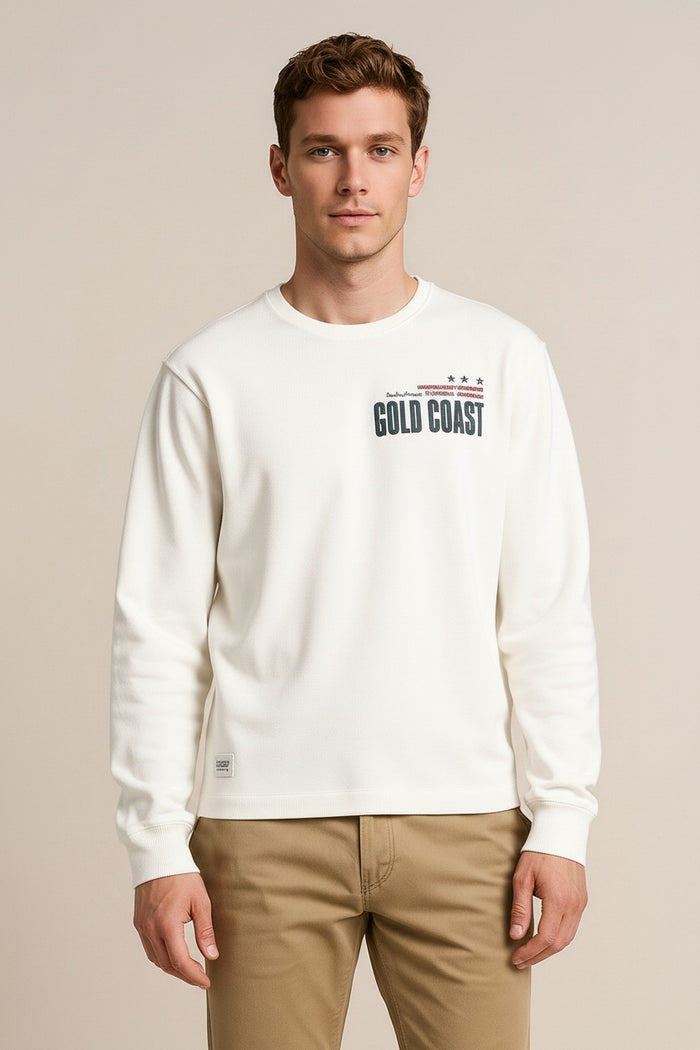 Men Off White Typography Printed Round Neck T-shirt