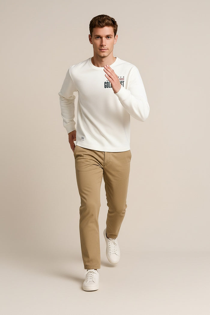 Men Off White Typography Printed Round Neck T-shirt