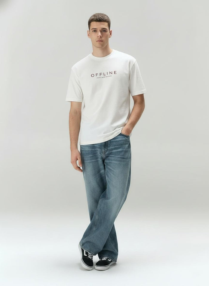 Men Off White Typography Printed T-shirt