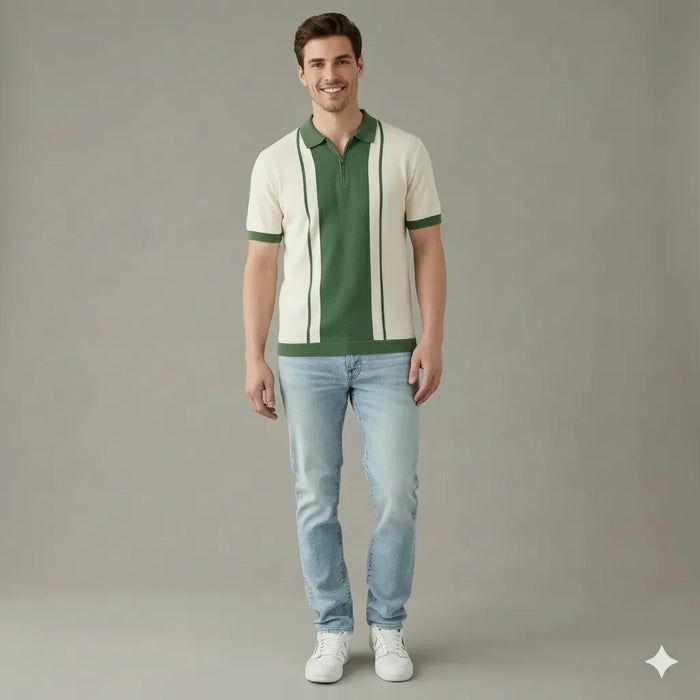 Men Oil Green Colourblocked Polo Collar T-shirt