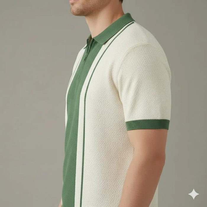 Men Oil Green Colourblocked Polo Collar T-shirt
