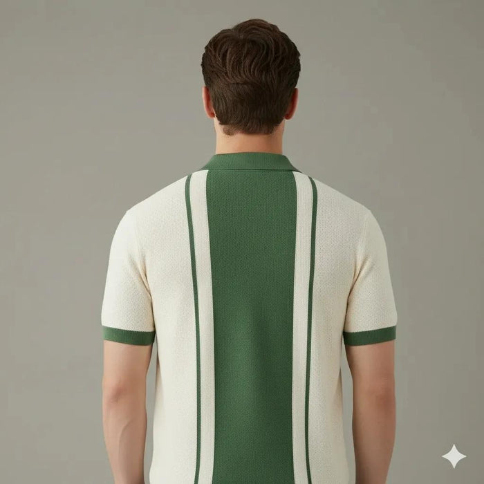 Men Oil Green Colourblocked Polo Collar T-shirt
