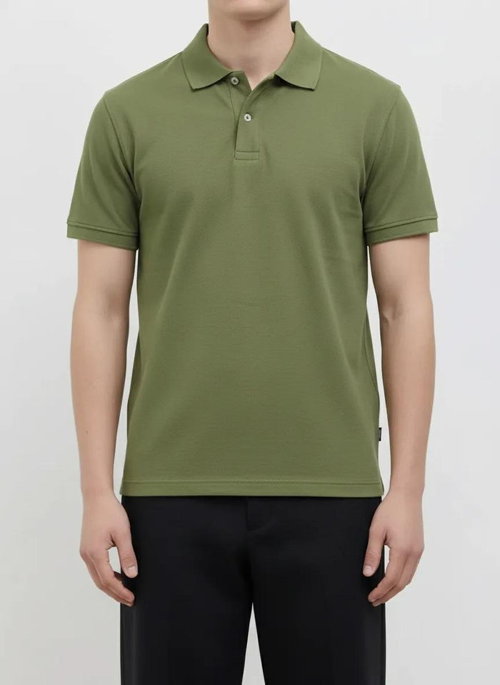 Men Oil Green Polo Collar Solid T-shirt