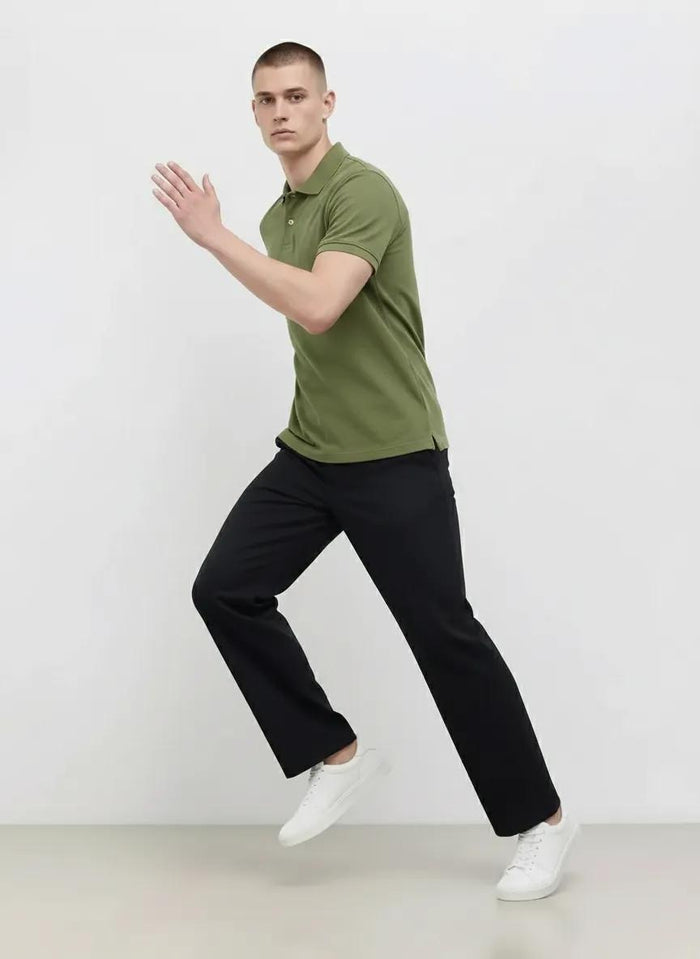 Men Oil Green Polo Collar Solid T-shirt