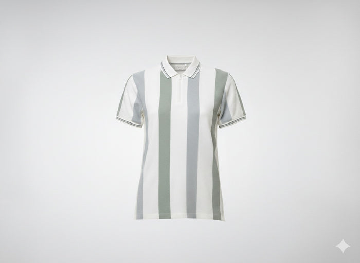 Men Oil Green Striped Polo Collar T-shirt