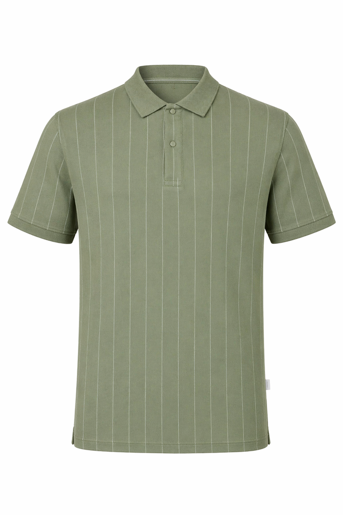 Men Oil Green Striped Polo Collar T-shirt