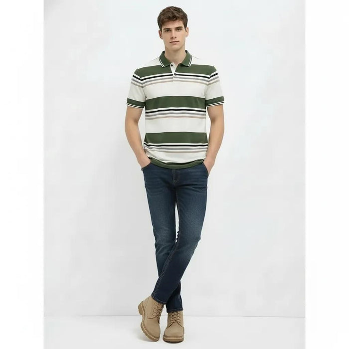Men Olive Colourblocked Polo Collar T-shirt