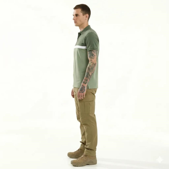 Men Olive Colourblocked Polo Collar T-shirt