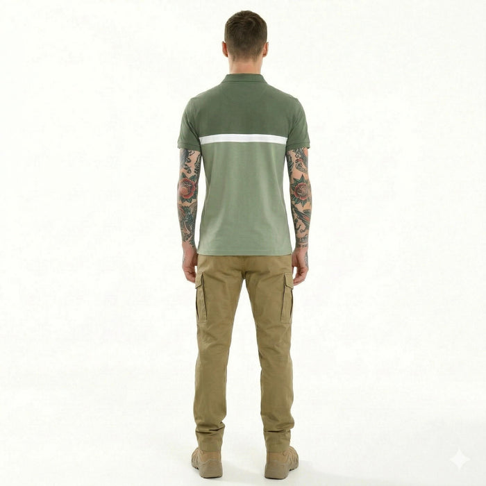 Men Olive Colourblocked Polo Collar T-shirt