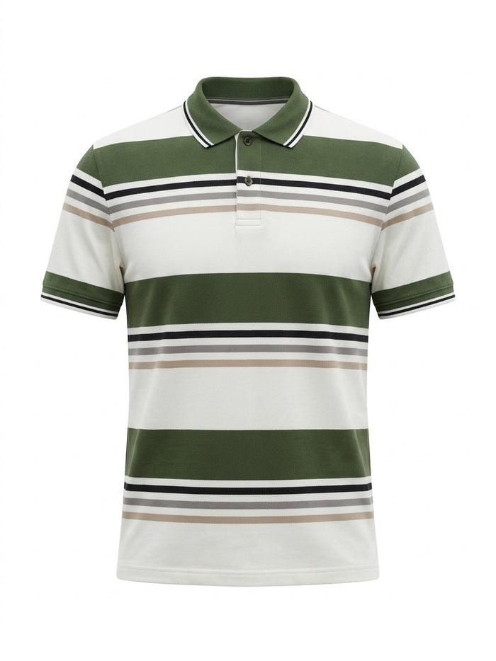 Men Olive Colourblocked Polo Collar T-shirt
