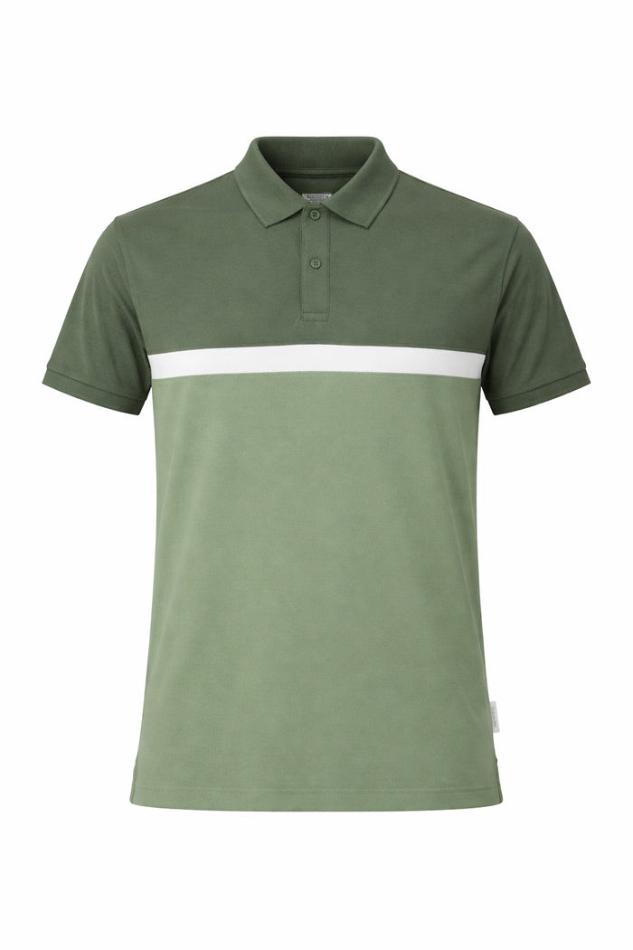 Men Olive Colourblocked Polo Collar T-shirt