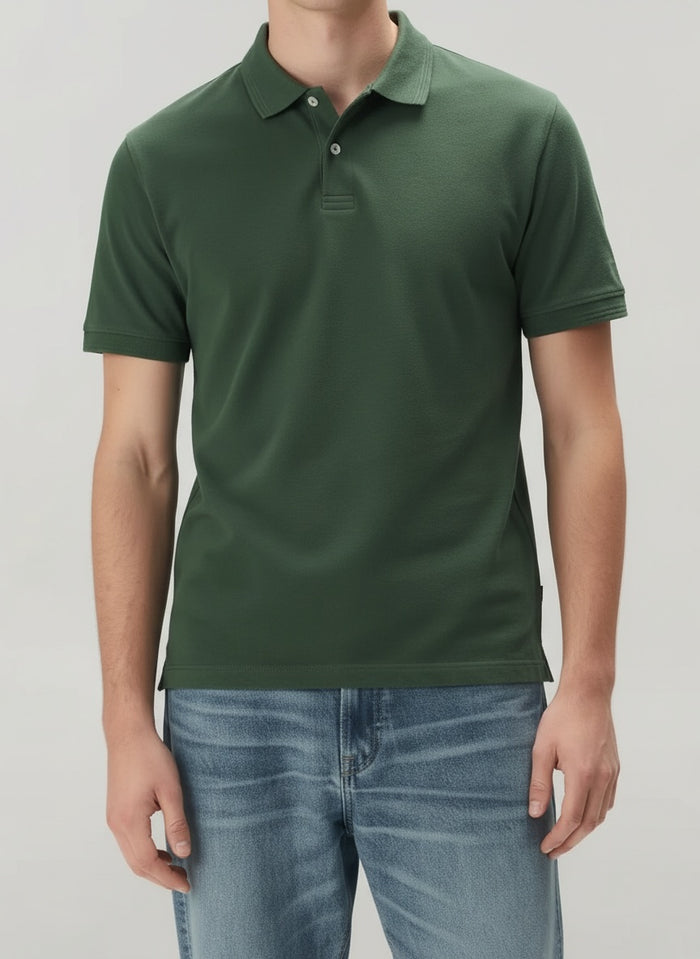 Men Olive Polo Collar Solid T-shirt