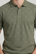 Men Olive Polo Collar T-shirt
