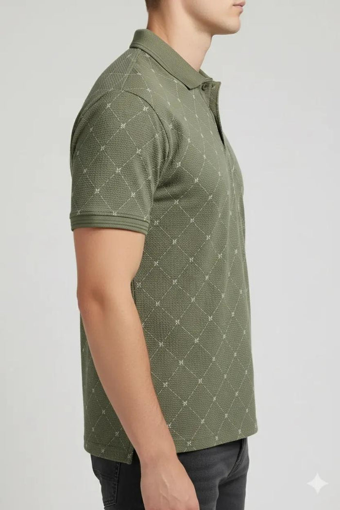 Men Olive Polo Collar T-shirt