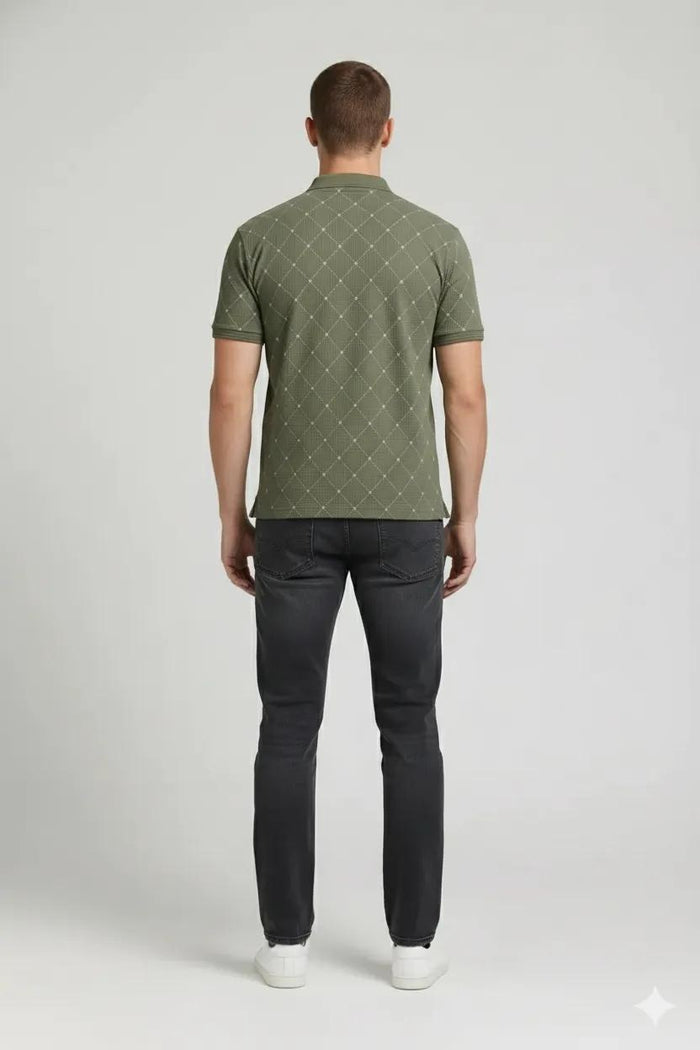 Men Olive Polo Collar T-shirt