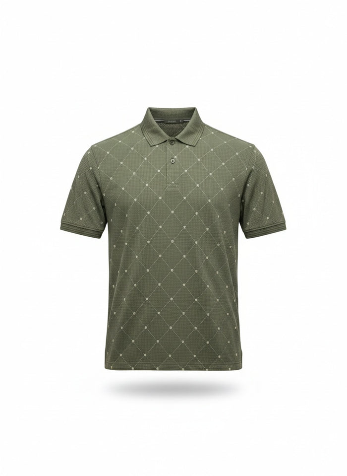 Men Olive Polo Collar T-shirt