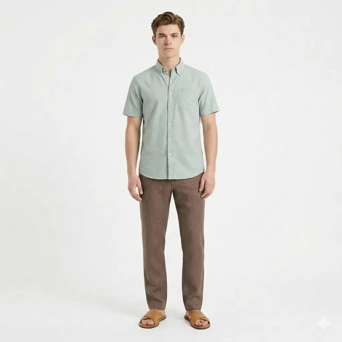 Men Olive Polo Neck Solid Casual Shirt