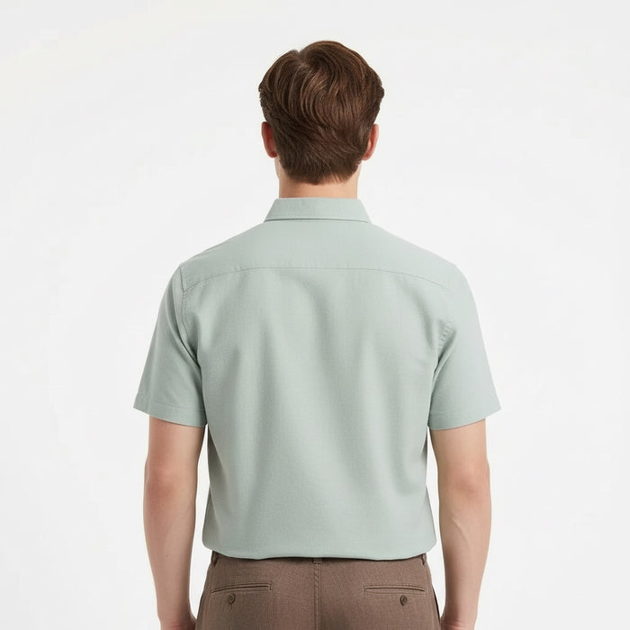 Men Olive Polo Neck Solid Casual Shirt