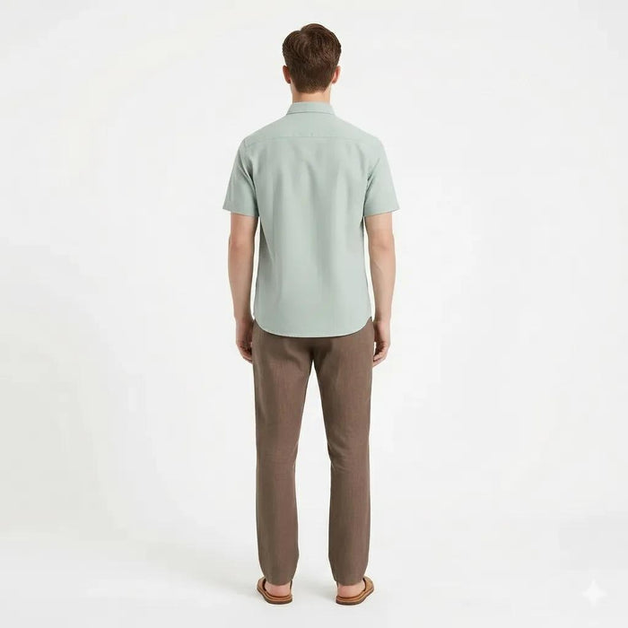 Men Olive Polo Neck Solid Casual Shirt