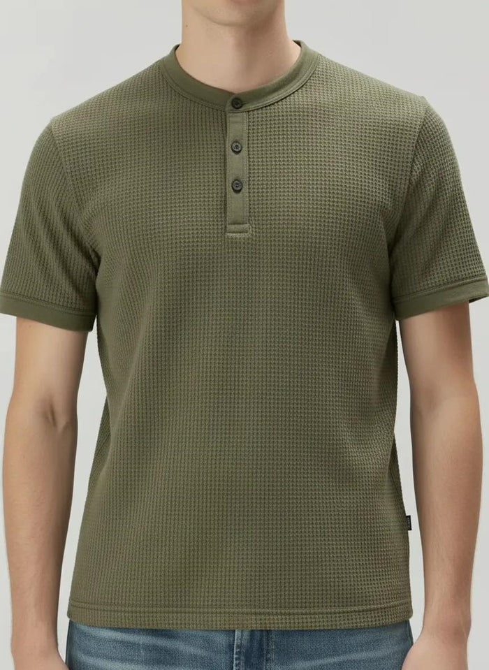Men Olive Solid High Neck T-shirt
