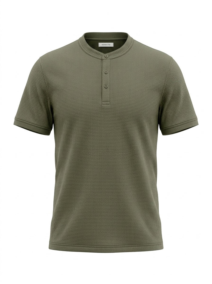 Men Olive Solid High Neck T-shirt