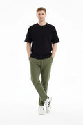 Men Olive Solid Regular Fit Track Pants