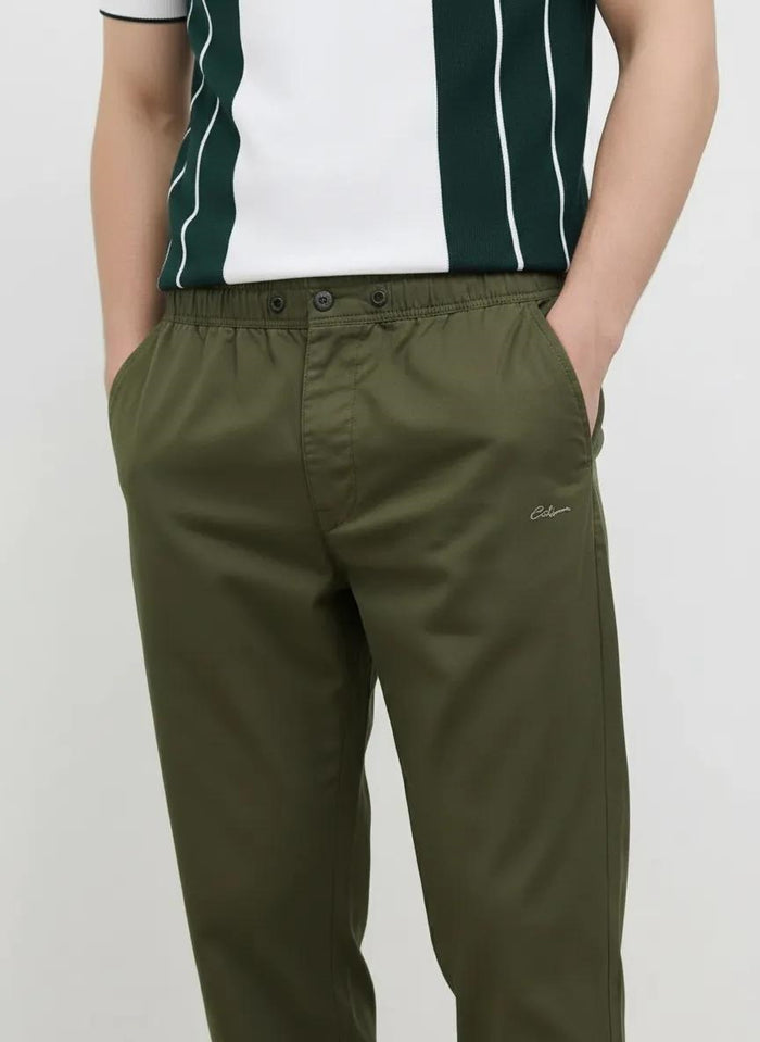 Men Olive Solid Regular Fit Track Pants
