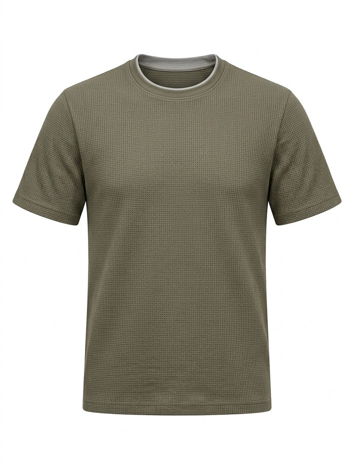 Men Olive Solid Round Neck T-shirt