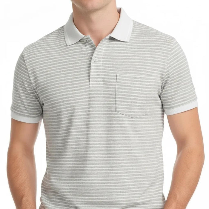 Men Onyx Striped Polo Collar Pockets T-shirt