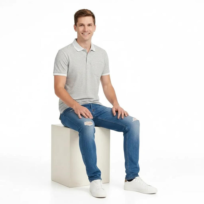 Men Onyx Striped Polo Collar Pockets T-shirt