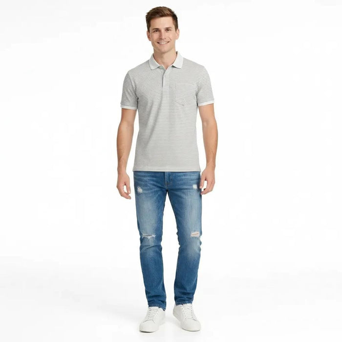 Men Onyx Striped Polo Collar Pockets T-shirt