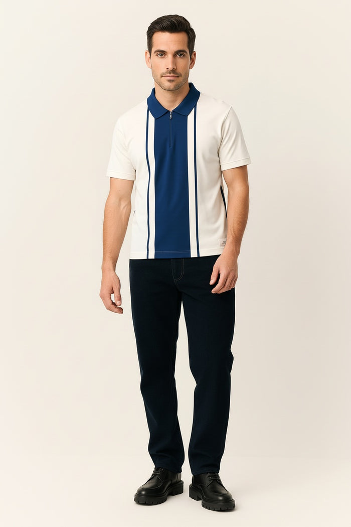 Men Oxford Blue Colourblocked Polo Collar T-shirt