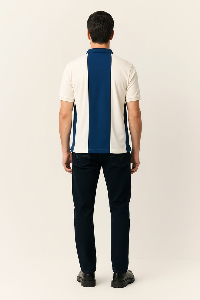 Men Oxford Blue Colourblocked Polo Collar T-shirt