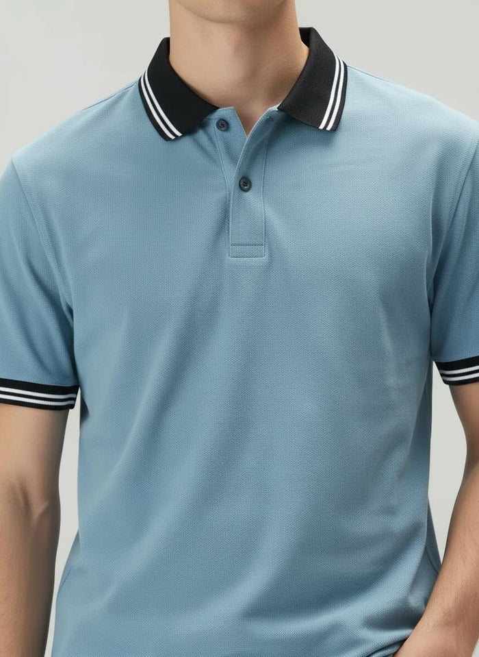 Men Oxford Blue Polo Collar T-shirt