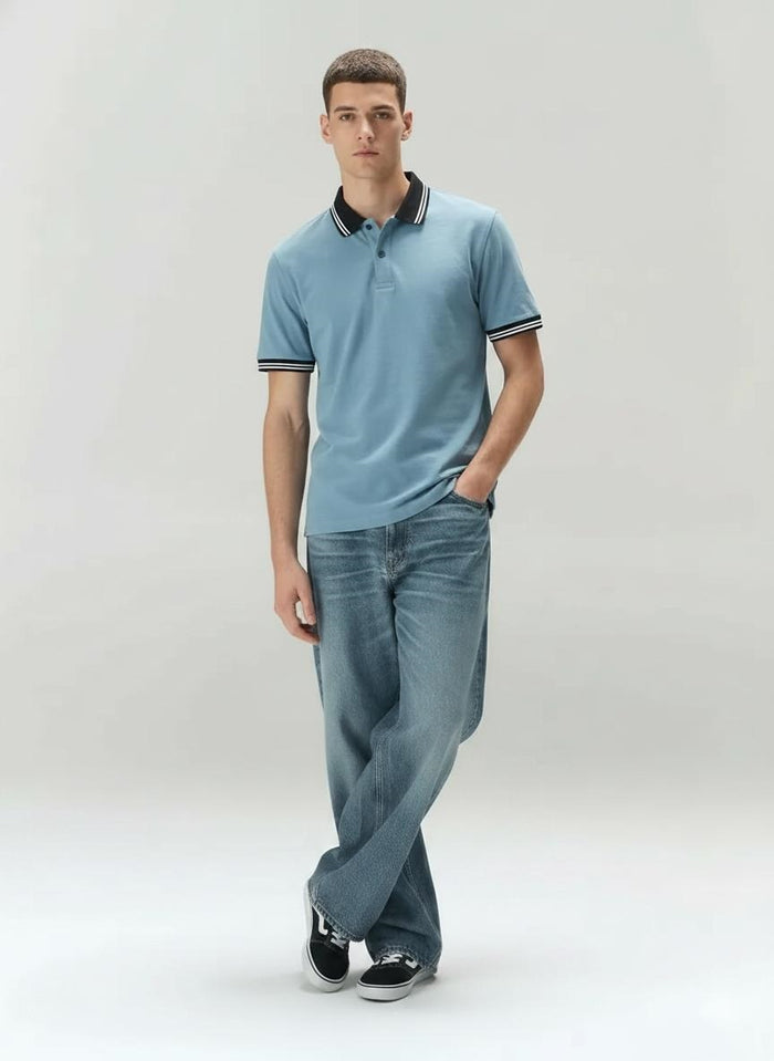 Men Oxford Blue Polo Collar T-shirt