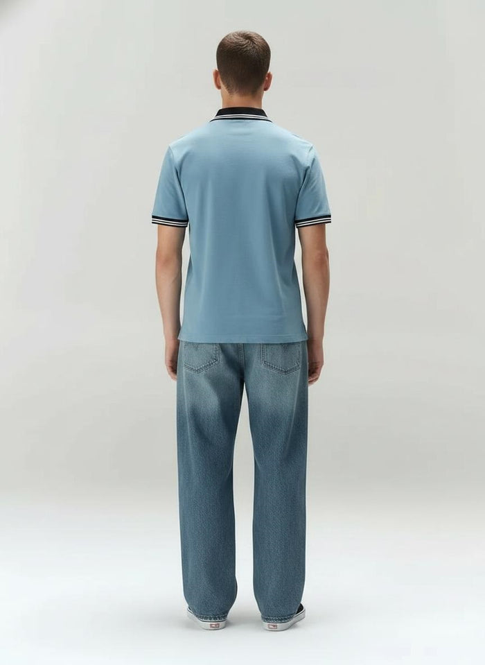 Men Oxford Blue Polo Collar T-shirt