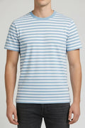 Men Oxford Blue Striped Round Neck T-shirt