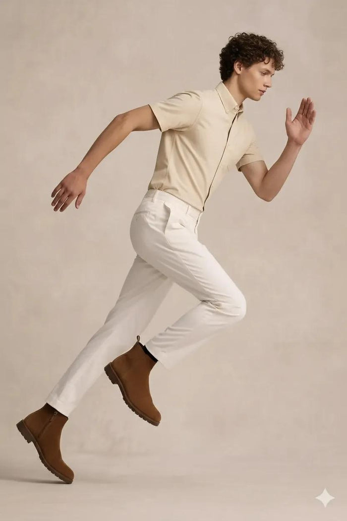 Men Peach Polo Neck Solid Casual Shirt